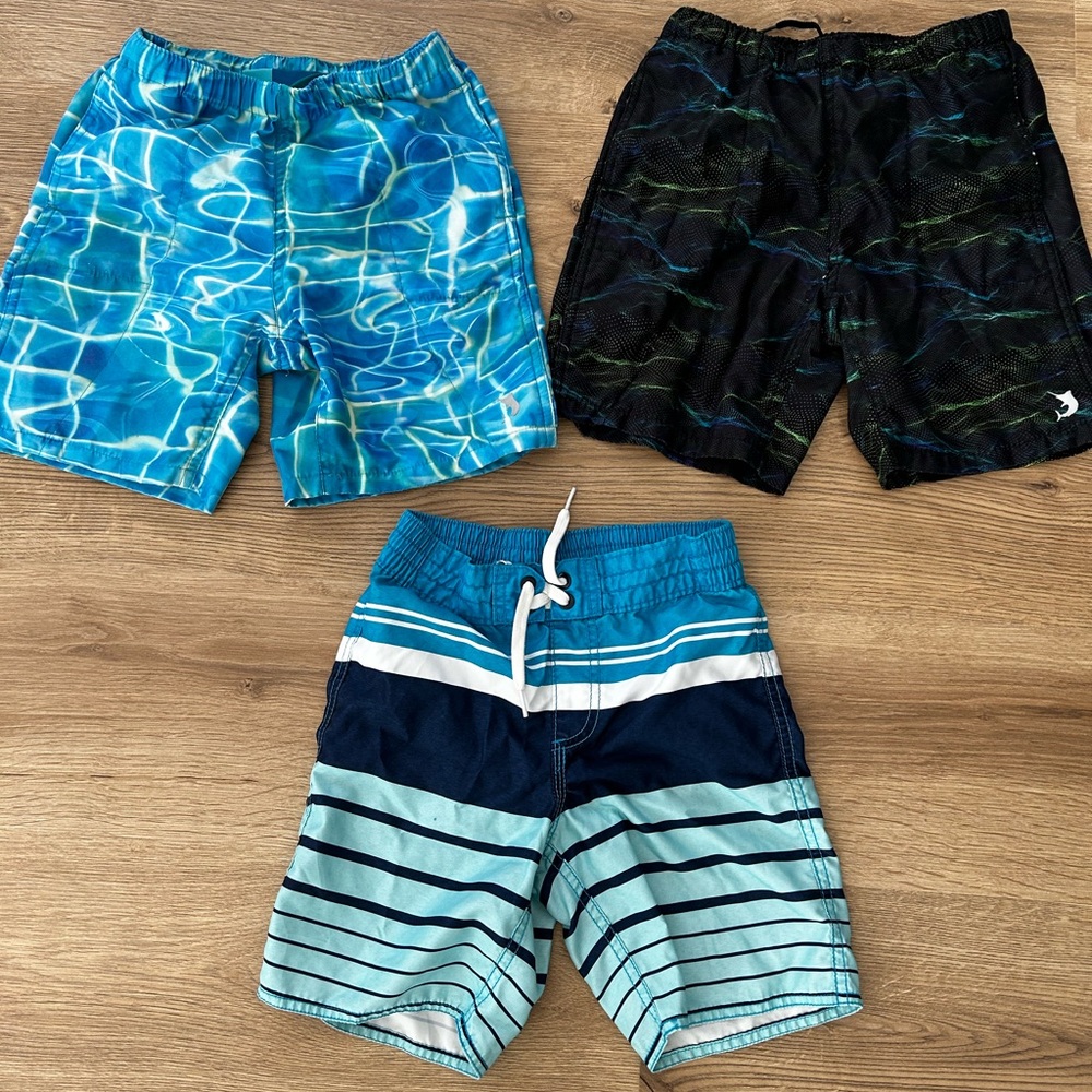 Kids Swim Shorts Trio - Blue, Black & Aqua Stripe - Unbranded